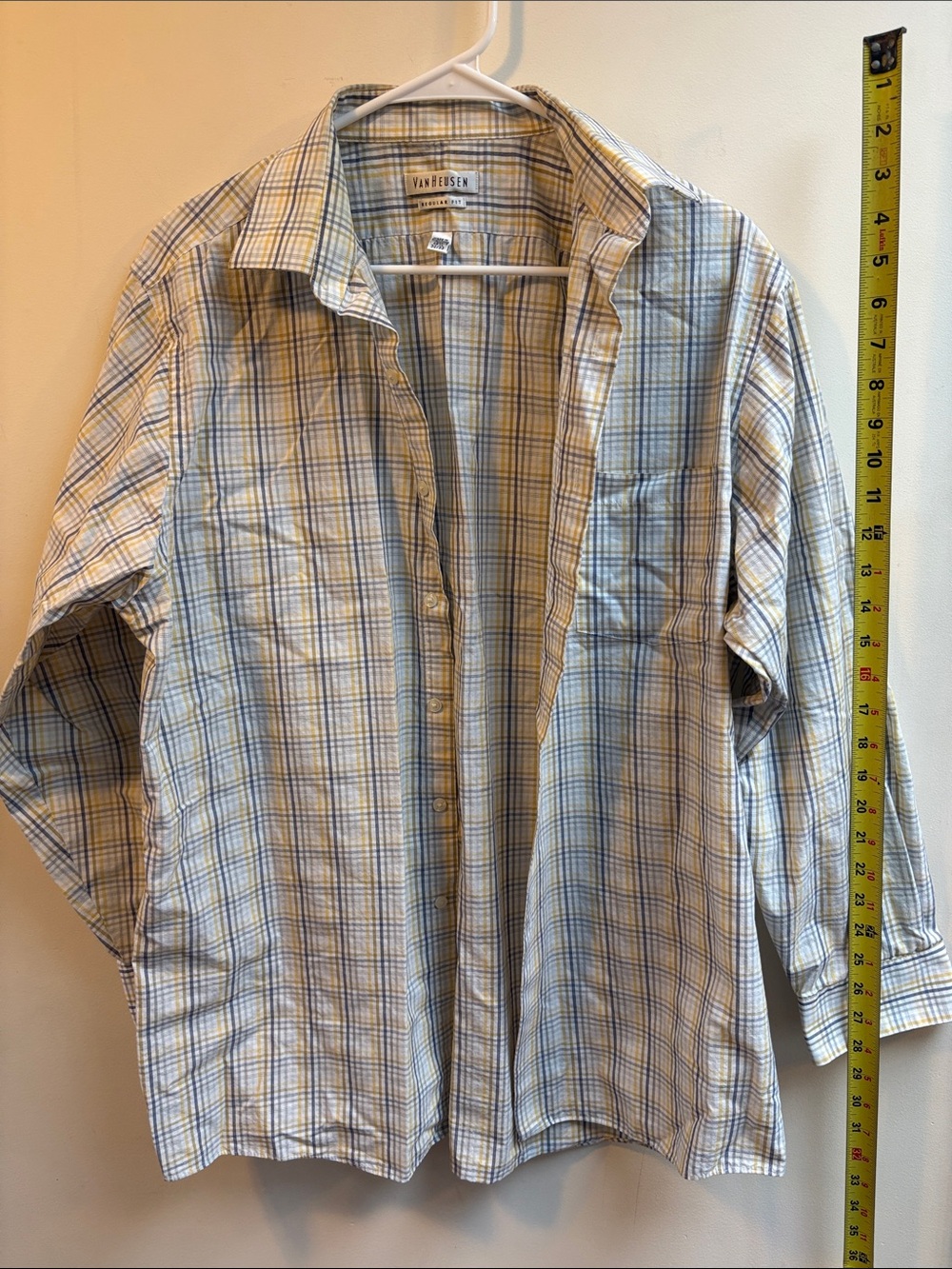 Van Heusen Plaid Button-Down Shirt in Light Blue and Yellow Mint Condition